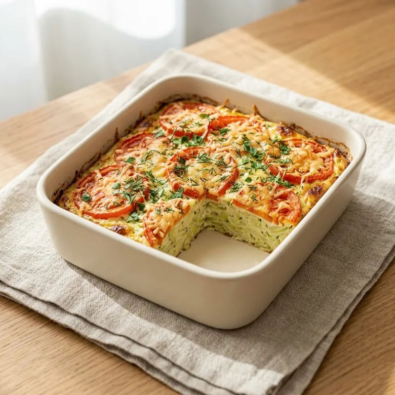 Овощная запеканка из кабачка и картофеля с помидорами под сырной корочкой