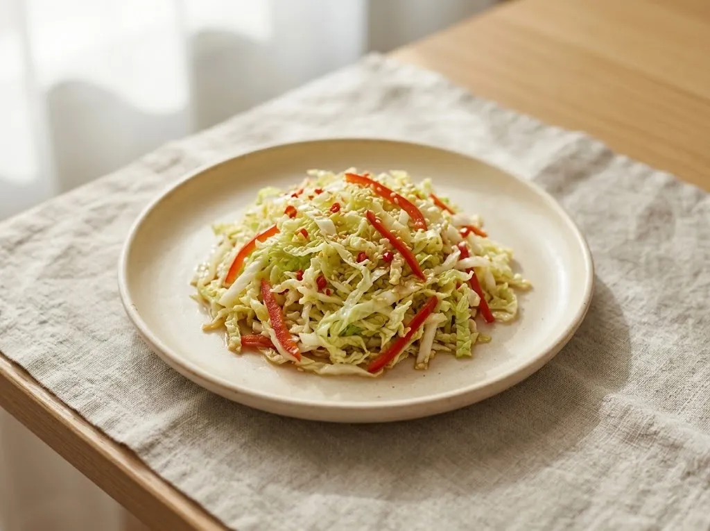 Салат из пекинской капусты с красным сладким перцем и кунжутом